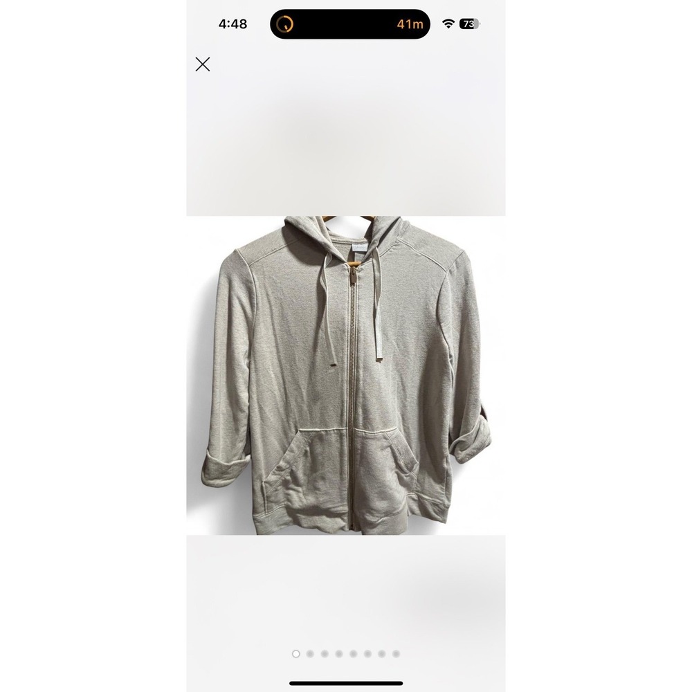 Chicos Design Hooded Zip‎ Up Jacket Roll Tab Sleeve Gray Casual Comfy